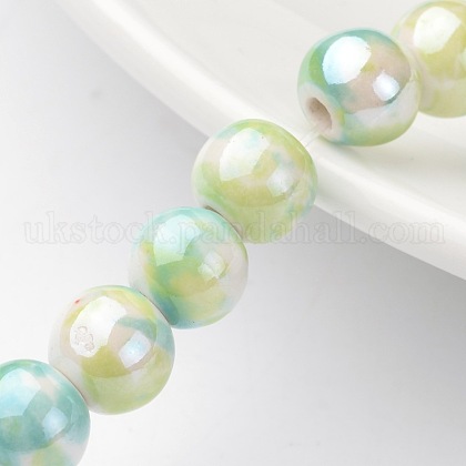 Handmade Porcelain Round Beads Strands UK-X-PORC-E007-8mm-04-1