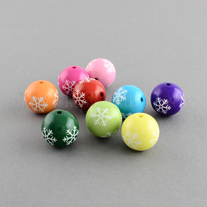 Round Acrylic Snowflake Pattern Beads UK-SACR-S196-16mm-K-1