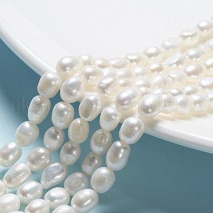 Oval Natural Cultured Freshwater Pearl Beads Strands UK-PEAR-R015-45-1