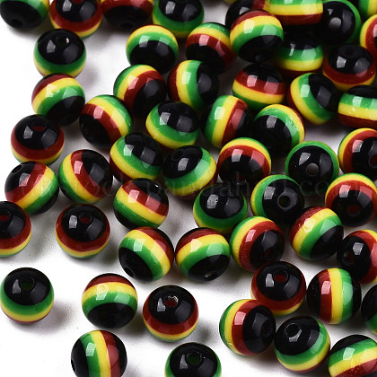 Ghana Jamaica Reggae Stripe Resin Beads UK-RESI-N026-001A-01-1