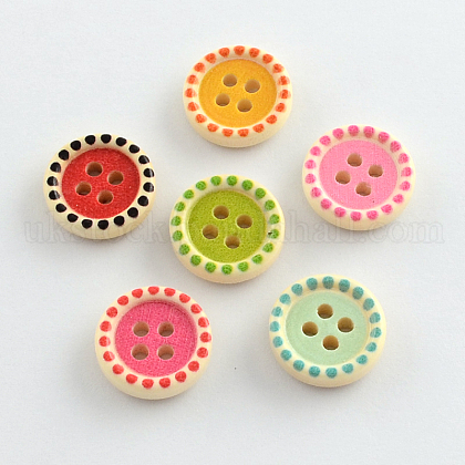 4-Hole Printed Wooden Buttons UK-BUTT-R032-068-1