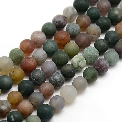 Frosted Natural Indian Agate Round Bead Strands UK-G-M063-8mm-01-1