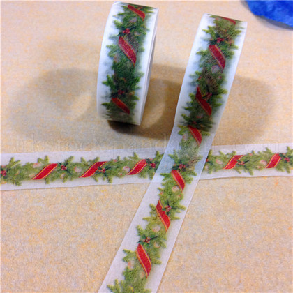 Green Pine DIY Scrapbook Decorative Adhesive Tapes for Christmas UK-DIY-A002-KK1531-1