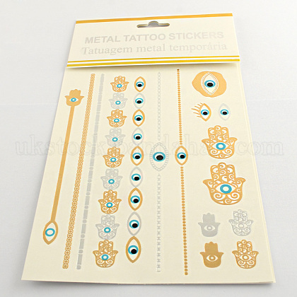 Mixed Evil Eye Shapes Cool Body Art Removable Fake Temporary Tattoos Metallic Paper Stickers UK-AJEW-Q081-68-1