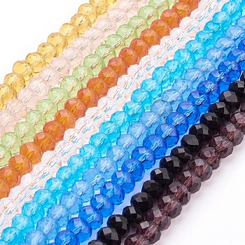 Handmade Glass Glass Beads, Faceted Rondelle, Mixed Color, 8x6mm, Hole: 1mm, about 68~70pcs/strand