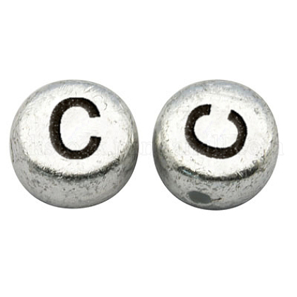 Silver Color Plated Acrylic Horizontal Hole Letter Beads UK-MACR-PB43C9070-C-1