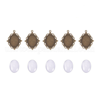 40x30mm Oval Clear Glass Cabochon Covers and Alloy Pendant Cabochon Settings UK-DIY-X0151-AB-FF-1