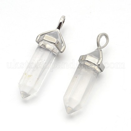 Natural Quartz Crystal Bullet Double Terminated Pointed Pendants UK-G-F171-12-1