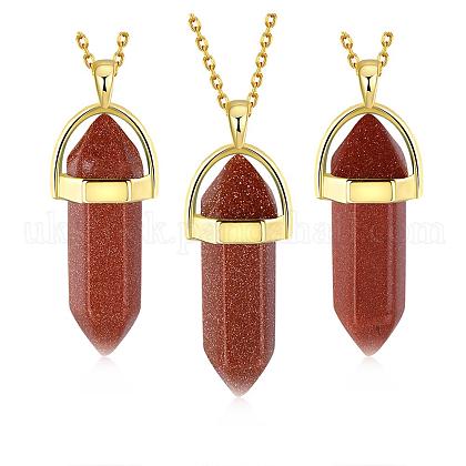 Bullet Synthetic Goldstone Pointed Pendant Necklaces UK-NJEW-BB00024-07-1