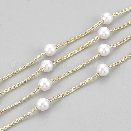 Handmade ABS Plastic Imitation Pearl Beaded Chains UK-CHC-S004-08G-1